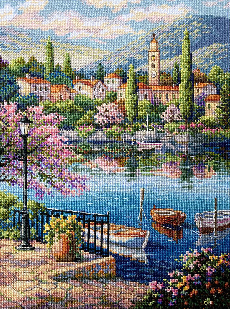 Kit de punto de cruz 'Village Lake Afternoon' de Merejka K-204