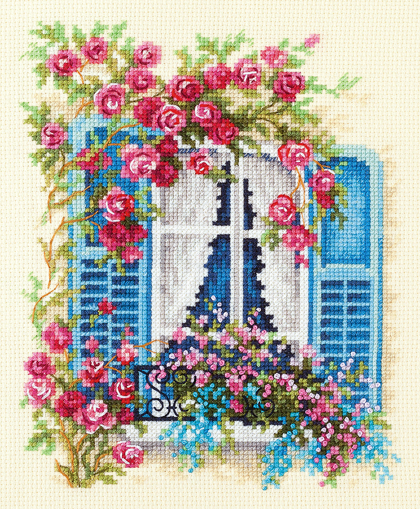 74-01 Ventana en Flor. Kit de Punto de Cruz Magic Needle