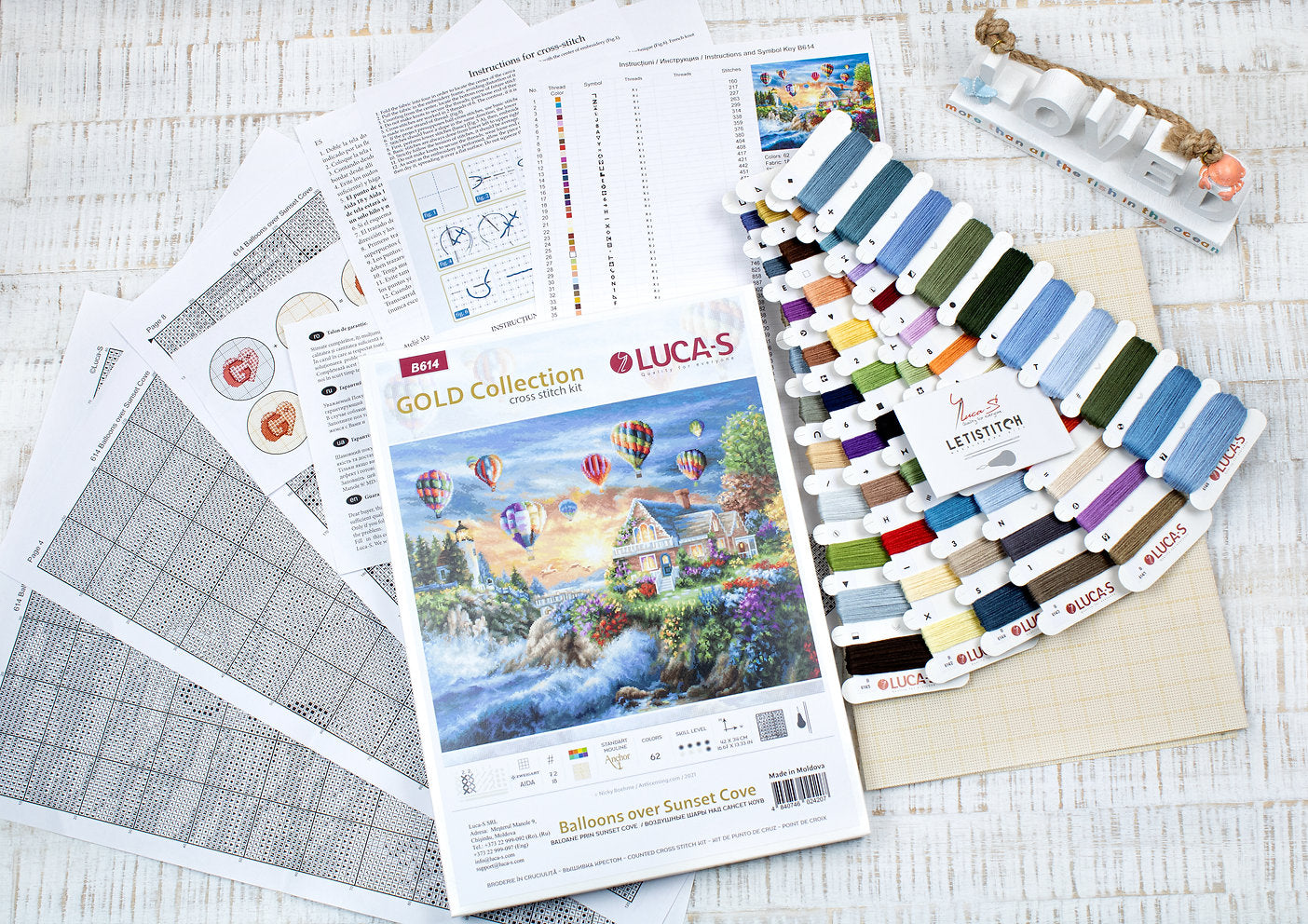 Kit de Punto de Cruz. B614 Globos sobre Puesta de Sol - Luca-S Gold