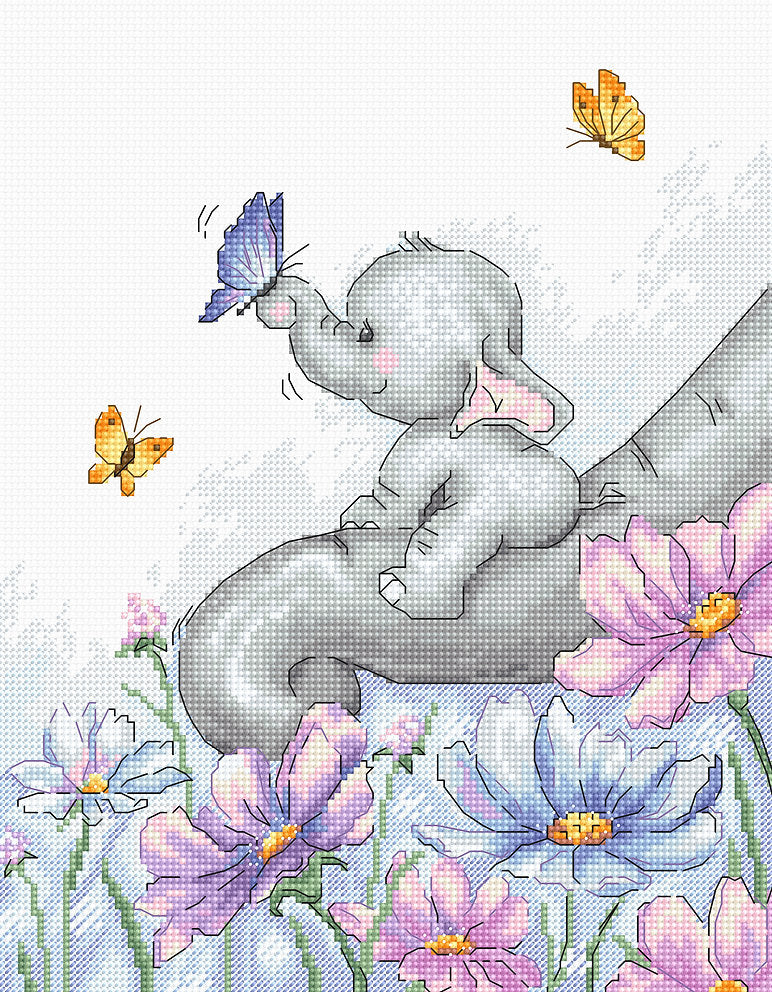 Kreuzstichset. Elefant mit Schmetterling - B1183 Luca-S