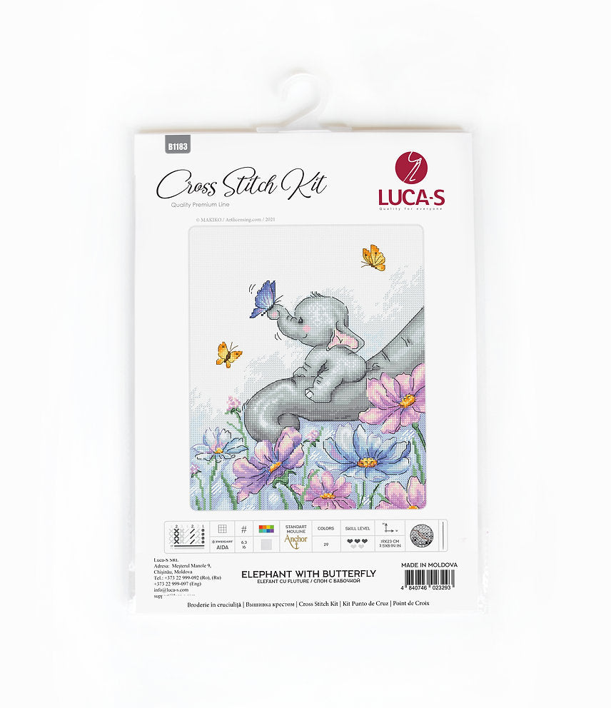 Kreuzstichset. Elefant mit Schmetterling - B1183 Luca-S
