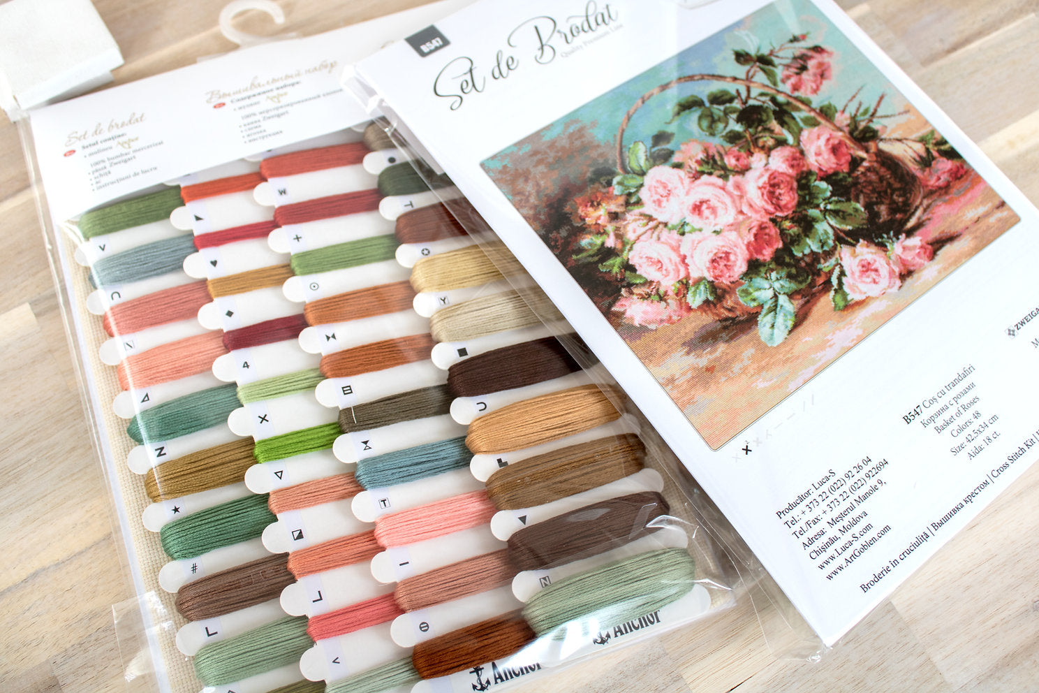 Kit de Punto de Cruz. Cesta de Rosas Rosadas - B547 Luca-S