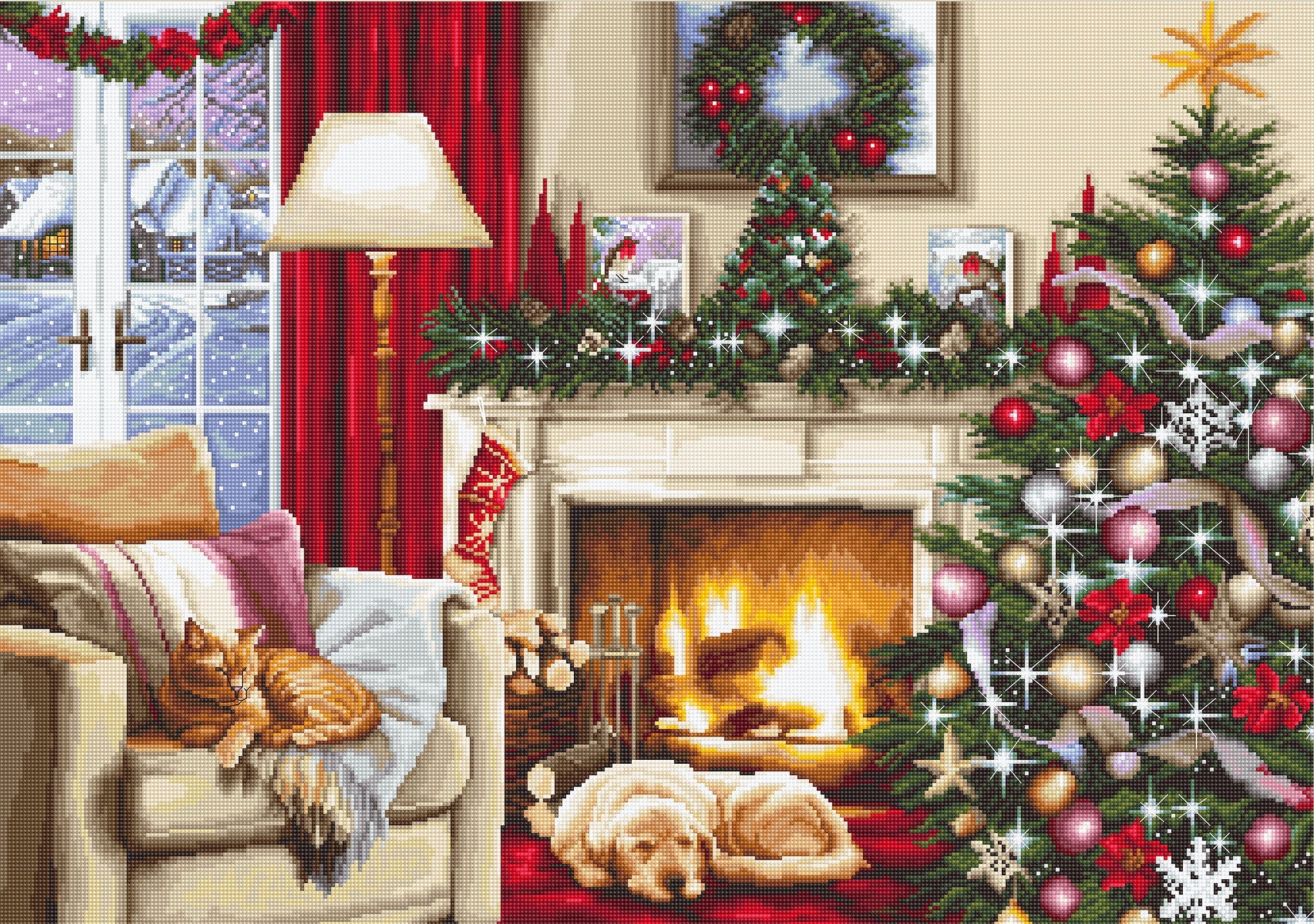 Cross Stitch Kit. Red Christmas Interior - B591 Luca-S