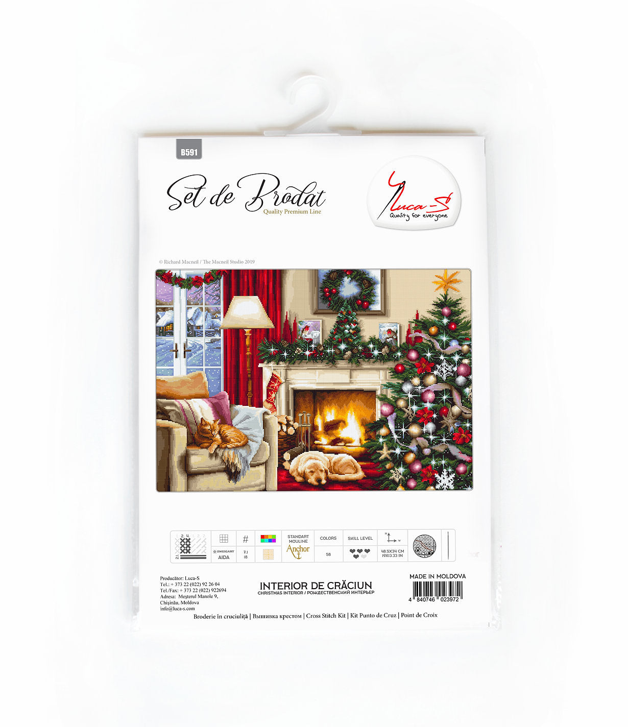 Cross Stitch Kit. Red Christmas Interior - B591 Luca-S