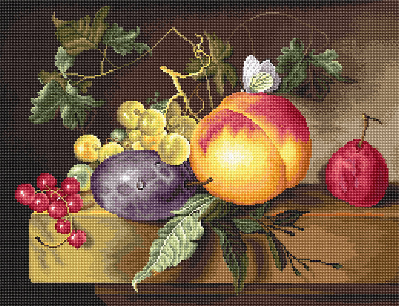 Cross Stitch Kit. Still life with peach and grapes - B593 Luca-S -