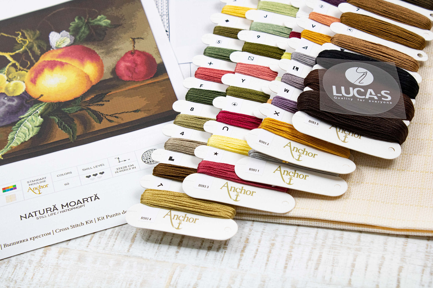 Kit de Punto de Cruz. Bodegon con melocoton y uvas - B593 Luca-S -