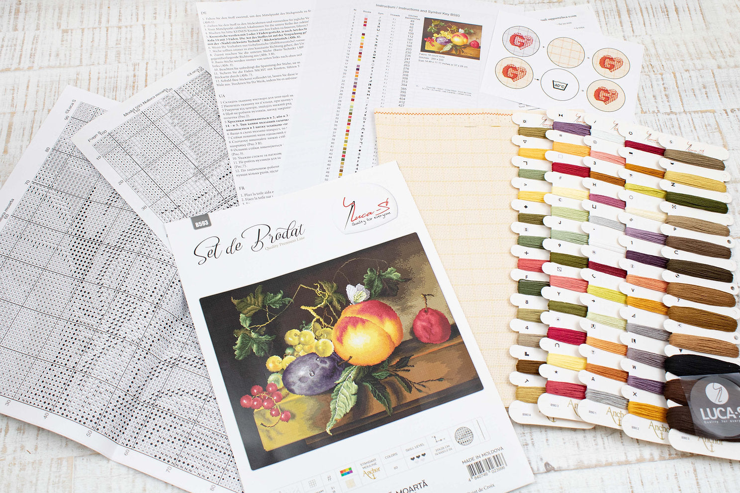 Cross Stitch Kit. Still life with peach and grapes - B593 Luca-S -