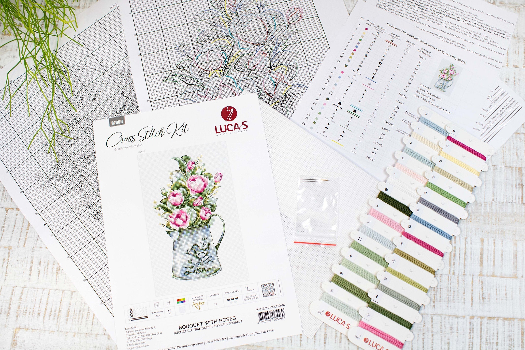 Kit de Punto de Cruz. Ramo de Rosas - B7006 Luca-S