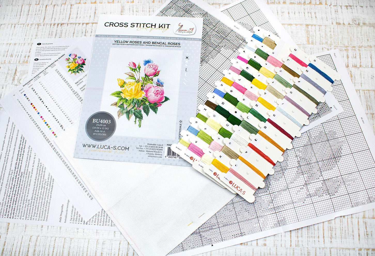 BU4003 Gelbe und rosa Bengalrosen – Kreuzstichset von Luca-S