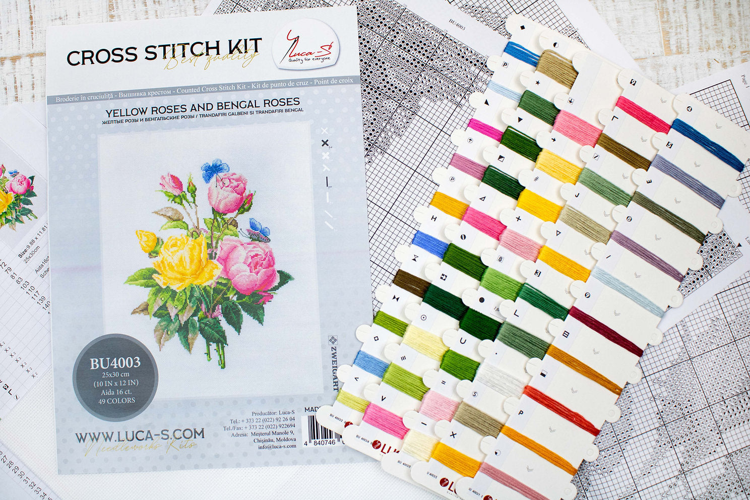 BU4003 Gelbe und rosa Bengalrosen – Kreuzstichset von Luca-S