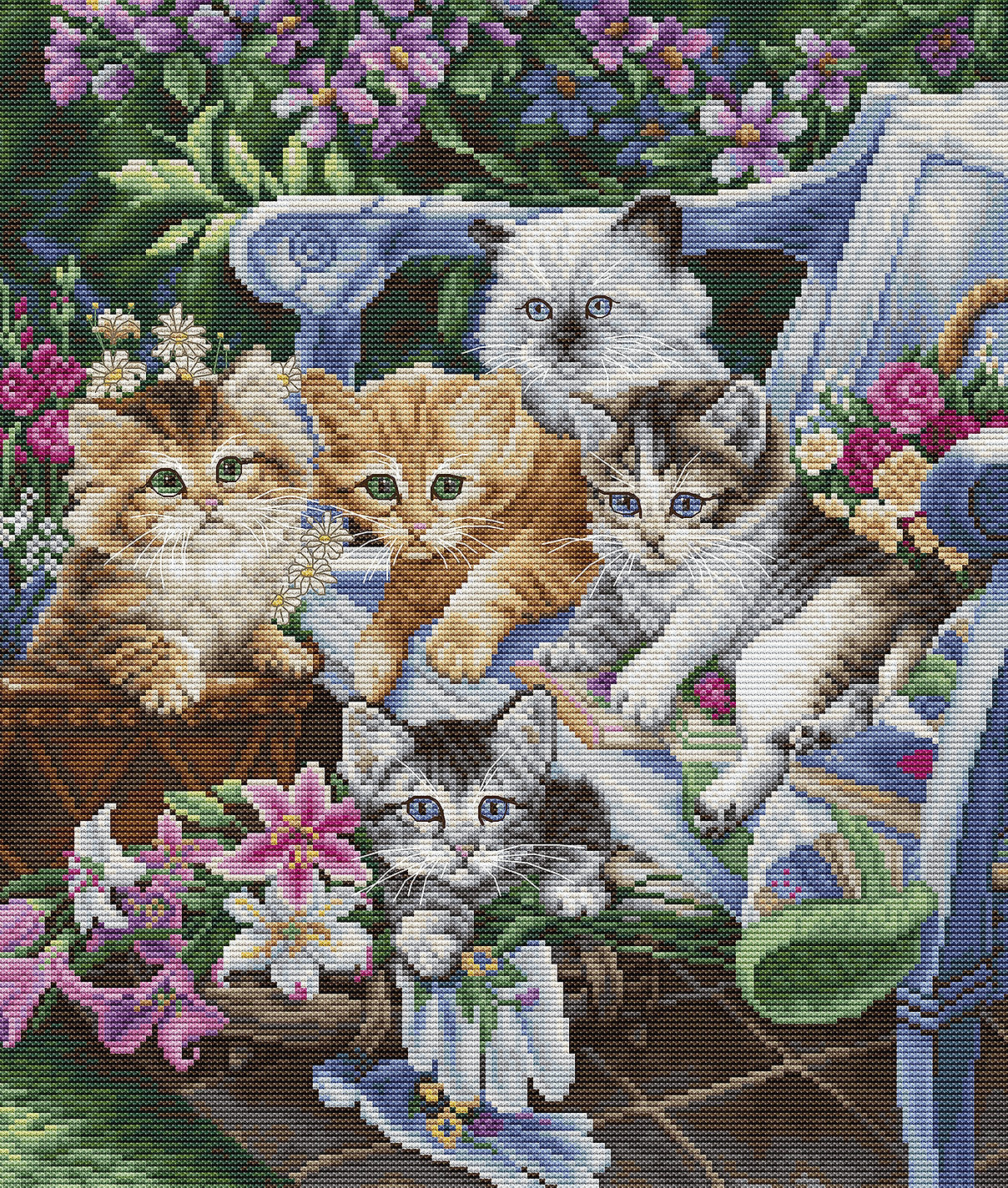 Kit de Punto de Cruz - Compañeros de jardinería perfectos. Gatitos - BU5026 Luca-S