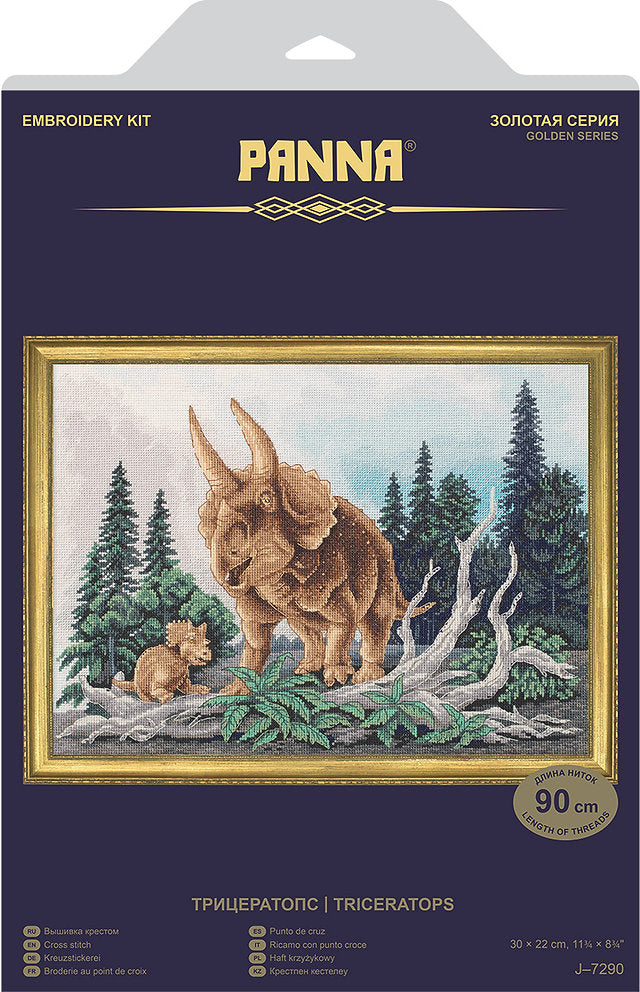 Kit de Punto de Cruz - Dinosaurio Triceratops - J-7290 Panna Oro