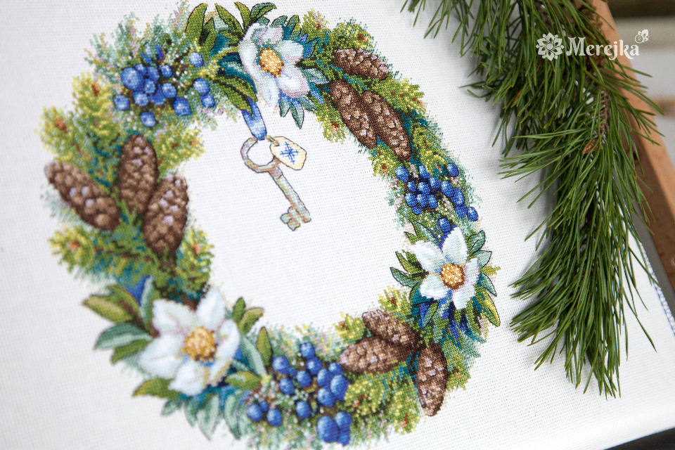 K-104 Winter Wreath - Merejka - Kit de punto de cruz