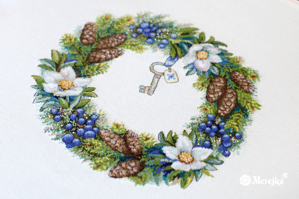 K-104 Winter Wreath - Merejka - Kit de punto de cruz