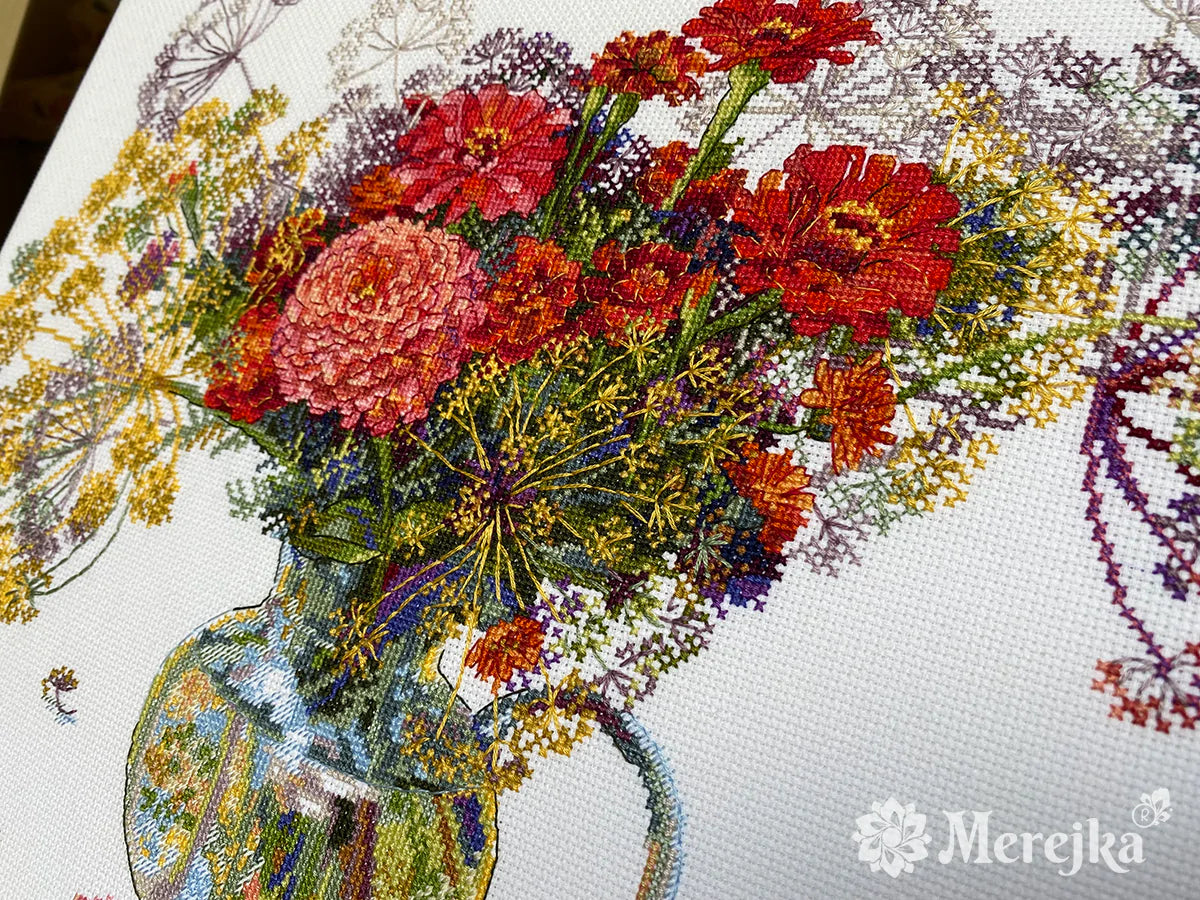 Kit de punto de cruz. Zinnia y Eneldo - Merejka K-210A