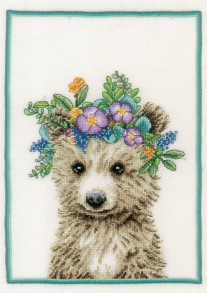 Flower Crown Bear Cross Stitch Kit - Lanarte PN-0200867: A Charming Embroidery Project to Enjoy