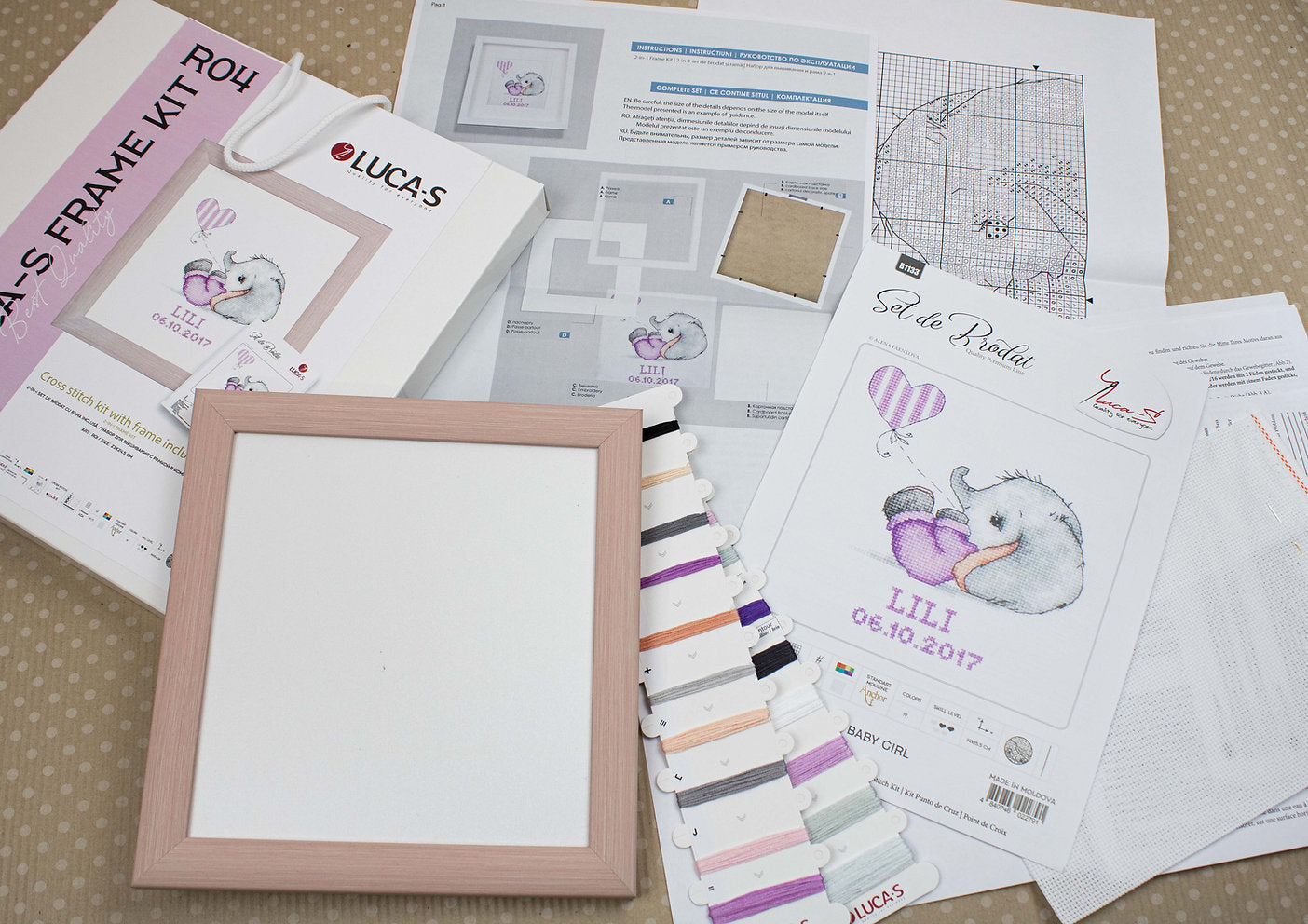 R04 Elefante - Marco y Kit de Punto de Cruz Luca-S