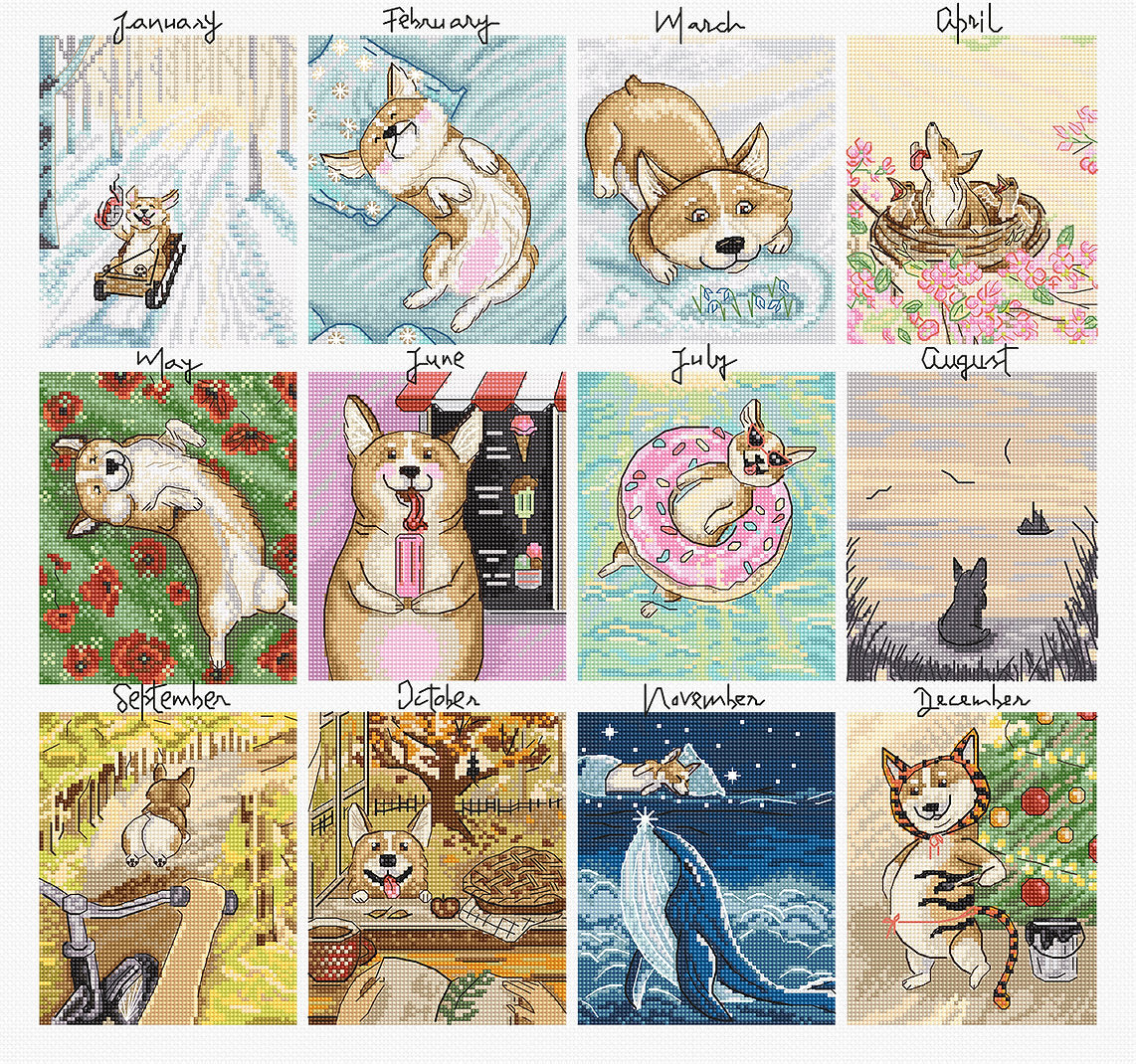 Kreuzstichset „Doggy Calendar“ – Letistitch L8086