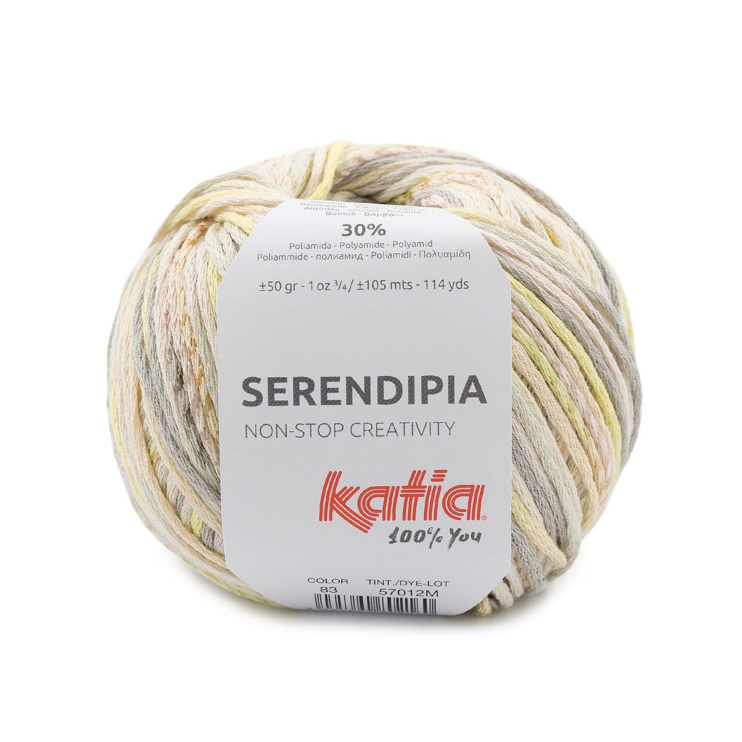 Hilo de algodón Serendipia de Katia con aspecto de cinta multicolor para tejer prendas frescas y coloridas en primavera y verano