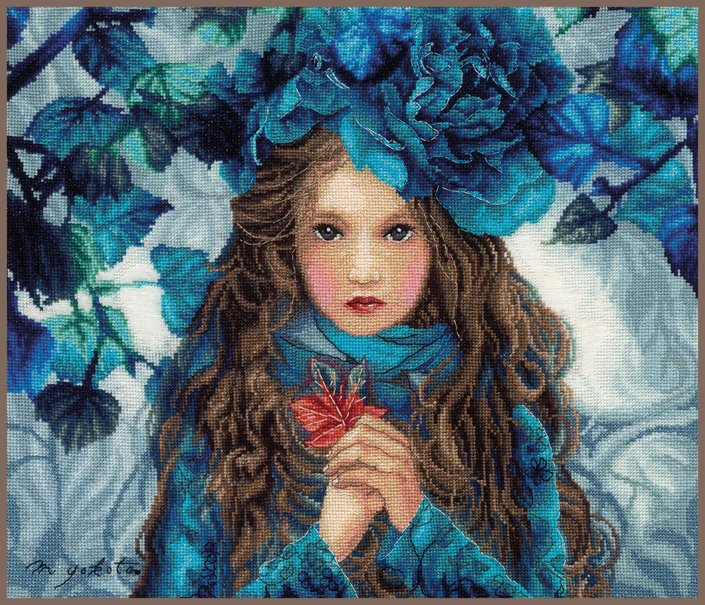 Kit de punto de cruz. Blue Flowers Girl - Lanarte PN-0188640