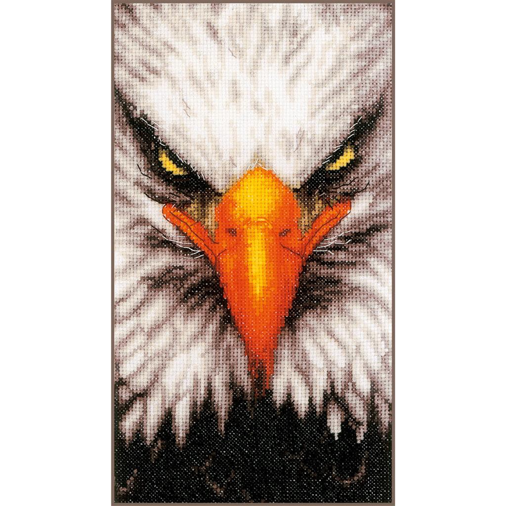 Cross Stitch Kit Close-up Eagle on Aida Cloth - Lanarte PN-0199444: An Impressive Portrait of an Eagle to Embroider