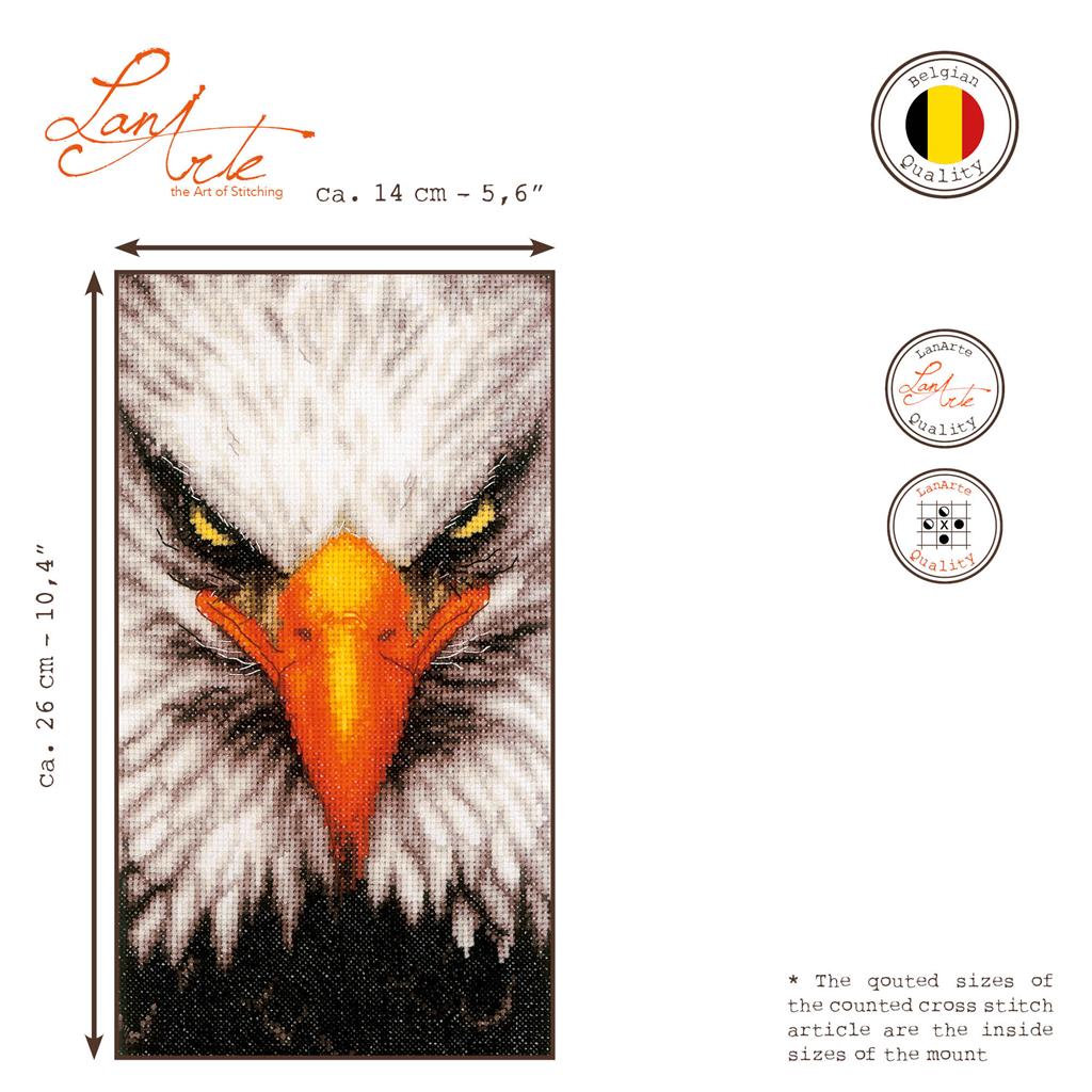 Cross Stitch Kit Close-up Eagle on Aida Cloth - Lanarte PN-0199444: An Impressive Portrait of an Eagle to Embroider