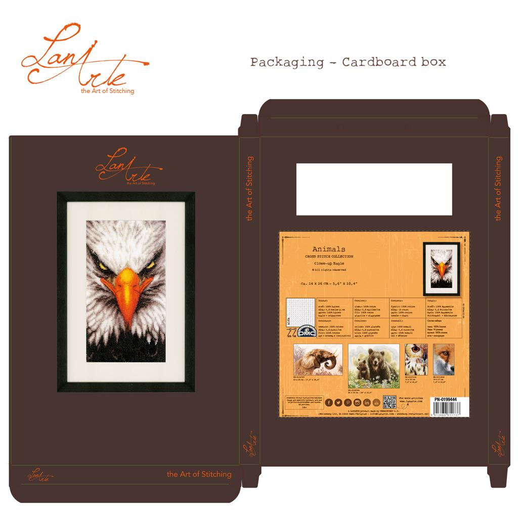 Cross Stitch Kit Close-up Eagle on Aida Cloth - Lanarte PN-0199444: An Impressive Portrait of an Eagle to Embroider