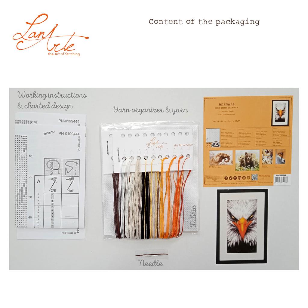Cross Stitch Kit Close-up Eagle on Aida Cloth - Lanarte PN-0199444: An Impressive Portrait of an Eagle to Embroider