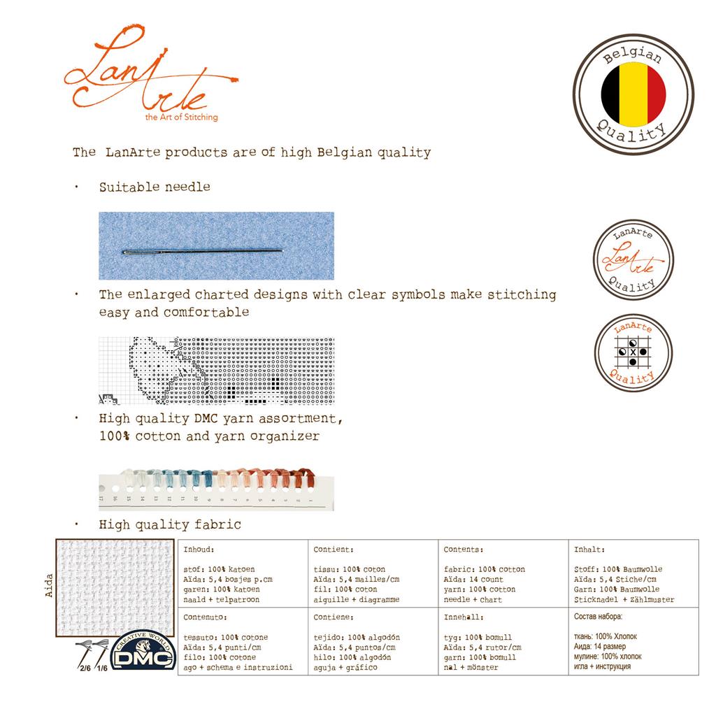Cross Stitch Kit Close-up Eagle on Aida Cloth - Lanarte PN-0199444: An Impressive Portrait of an Eagle to Embroider