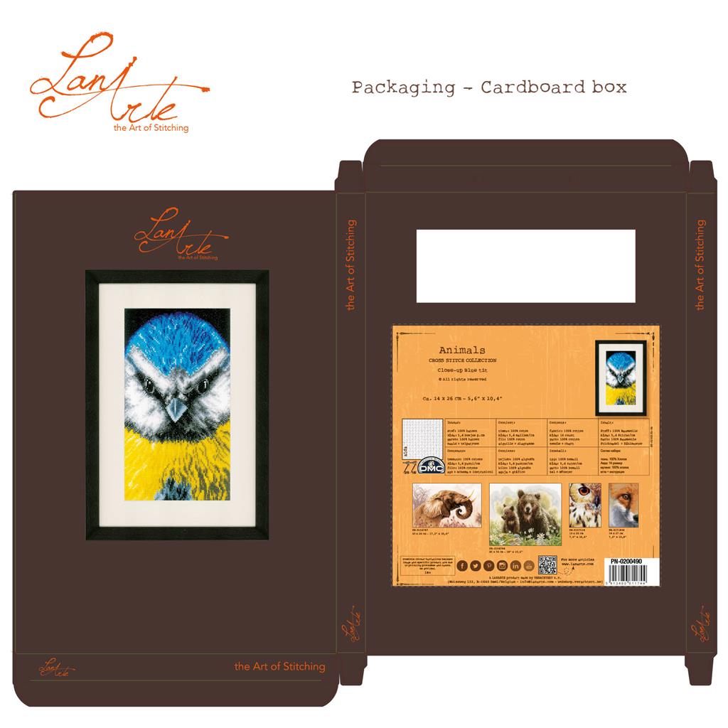 Cross Stitch Kit Close-up Blue Tit on Aida Cloth - Lanarte PN-0200490: A Charming Bird Portrait to Embroider