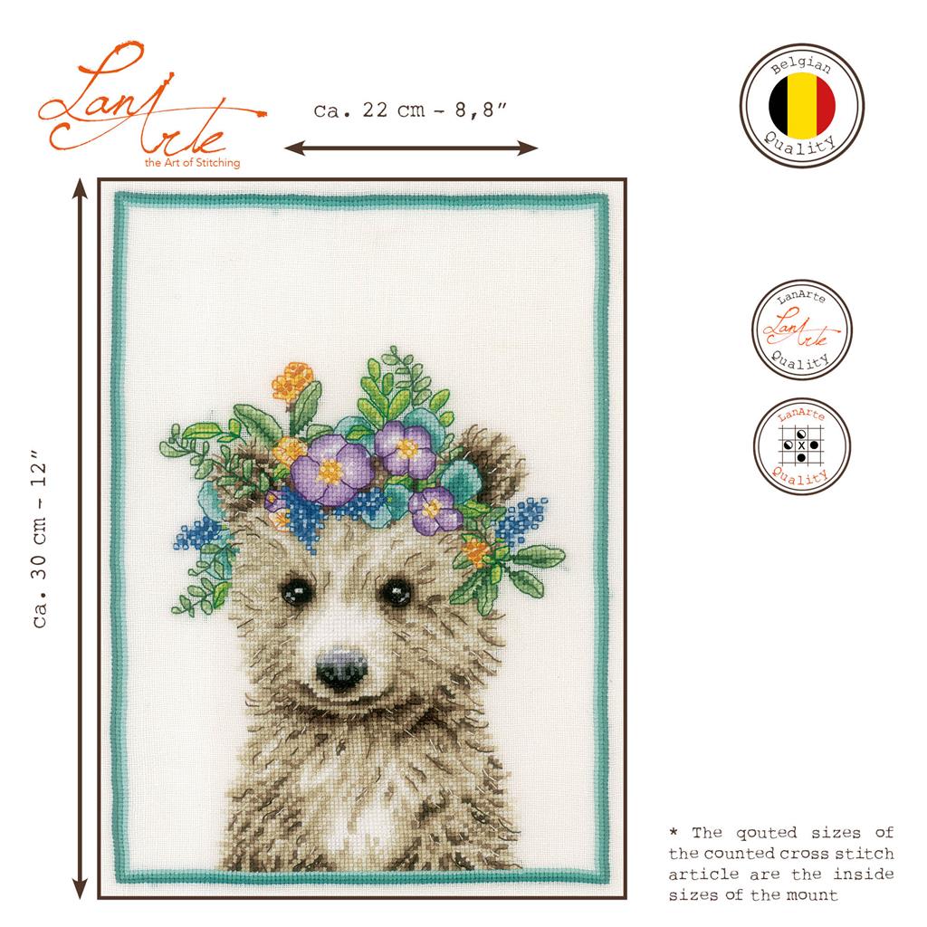Flower Crown Bear Cross Stitch Kit - Lanarte PN-0200867: A Charming Embroidery Project to Enjoy