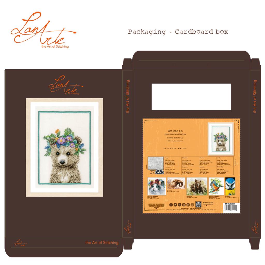 Flower Crown Bear Cross Stitch Kit - Lanarte PN-0200867: A Charming Embroidery Project to Enjoy