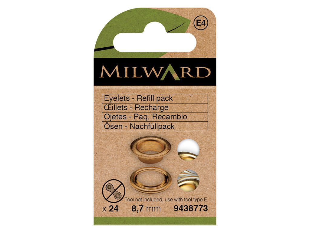 Pack de 25 Ojetes Dorados Milward de 8.7 mm - Calidad y Elegancia en Costura