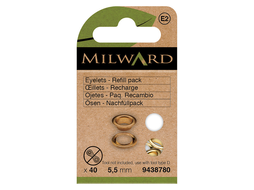 Pack de 40 Ojetes Dorados Milward de 5.5 mm - Precisión y Elegancia en Costura y Manualidades