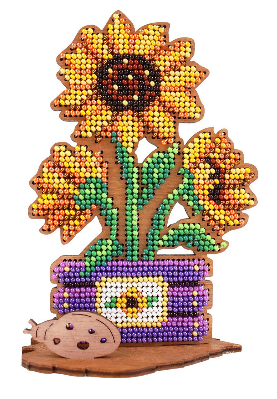 Beaded Embroidery on Wooden Base "Sunflowers in a Box" SO-099 MP Studia