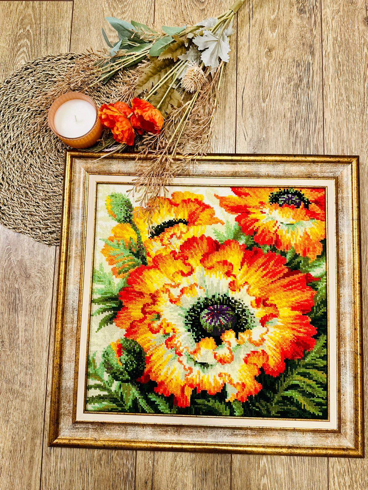 Cross Stitch Embroidery Kit - "Fire Poppies" - Riolis 2080