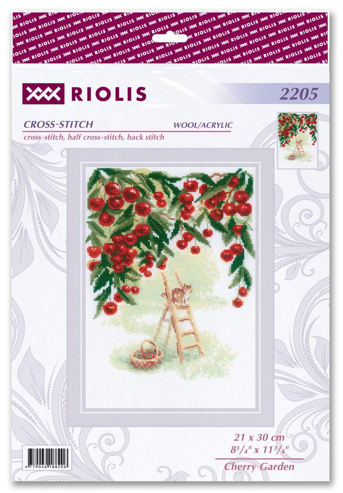 Kit de Bordado de Punto de Cruz - "Cherry Garden" - Riolis 2205