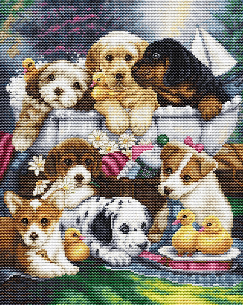 Cross Stitch Kit - Puppies at bath time - BU5025 Luca-S