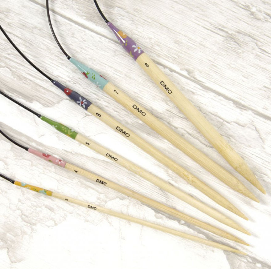 DMC Bamboo Circular Needle with Hand Painted Flowers for Stylish Knitting