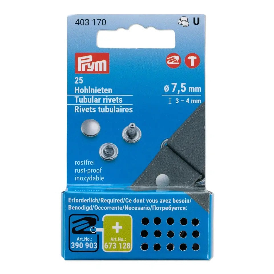 Silver Tubular Rivets Ø 7.5 mm - 3-4 mm by Prym 403170: Durability and Aesthetics for your Riveting Projects 
