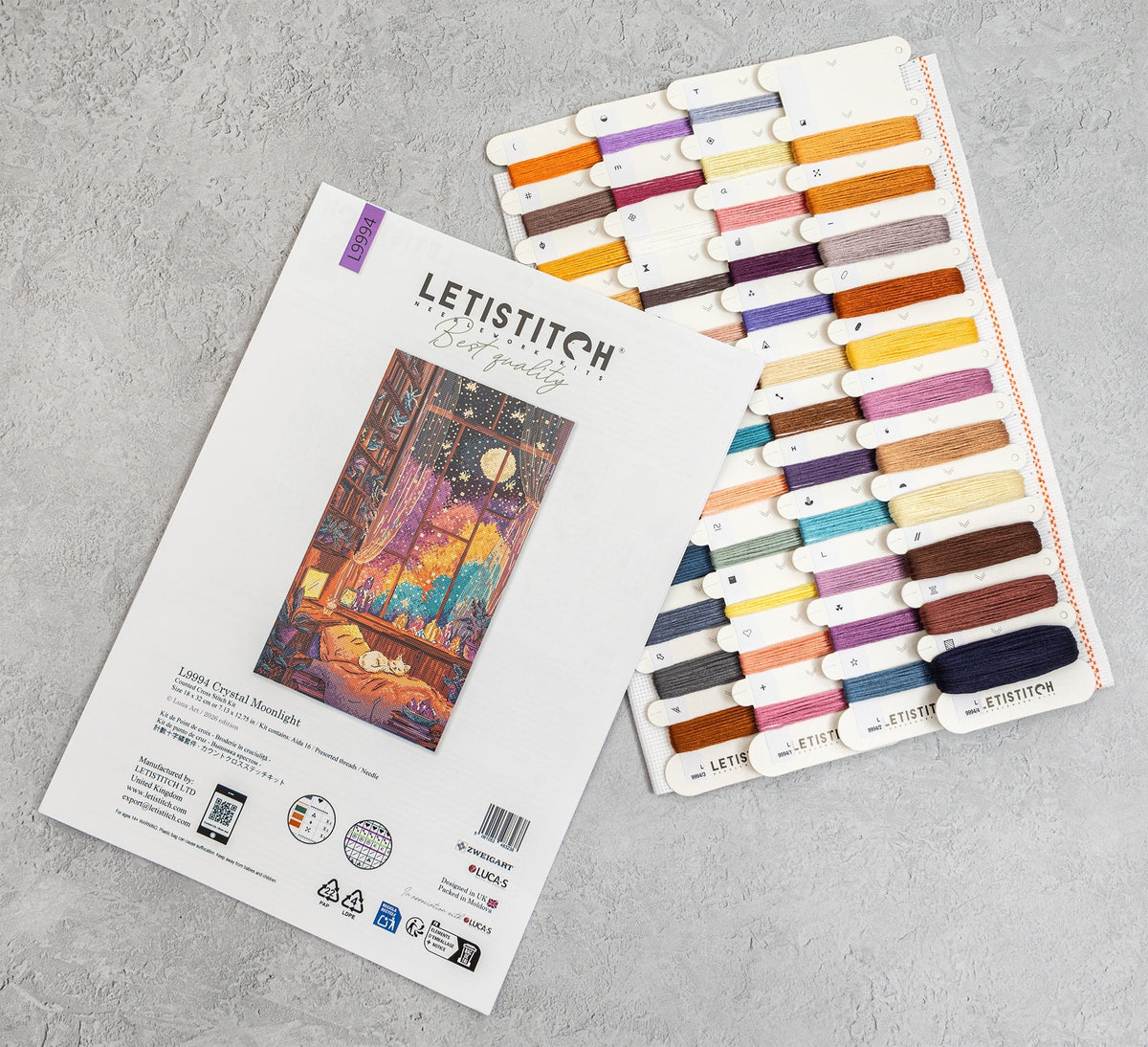 Contenido del kit de punto de cruz Letistitch L9994 Crystal Moonlight