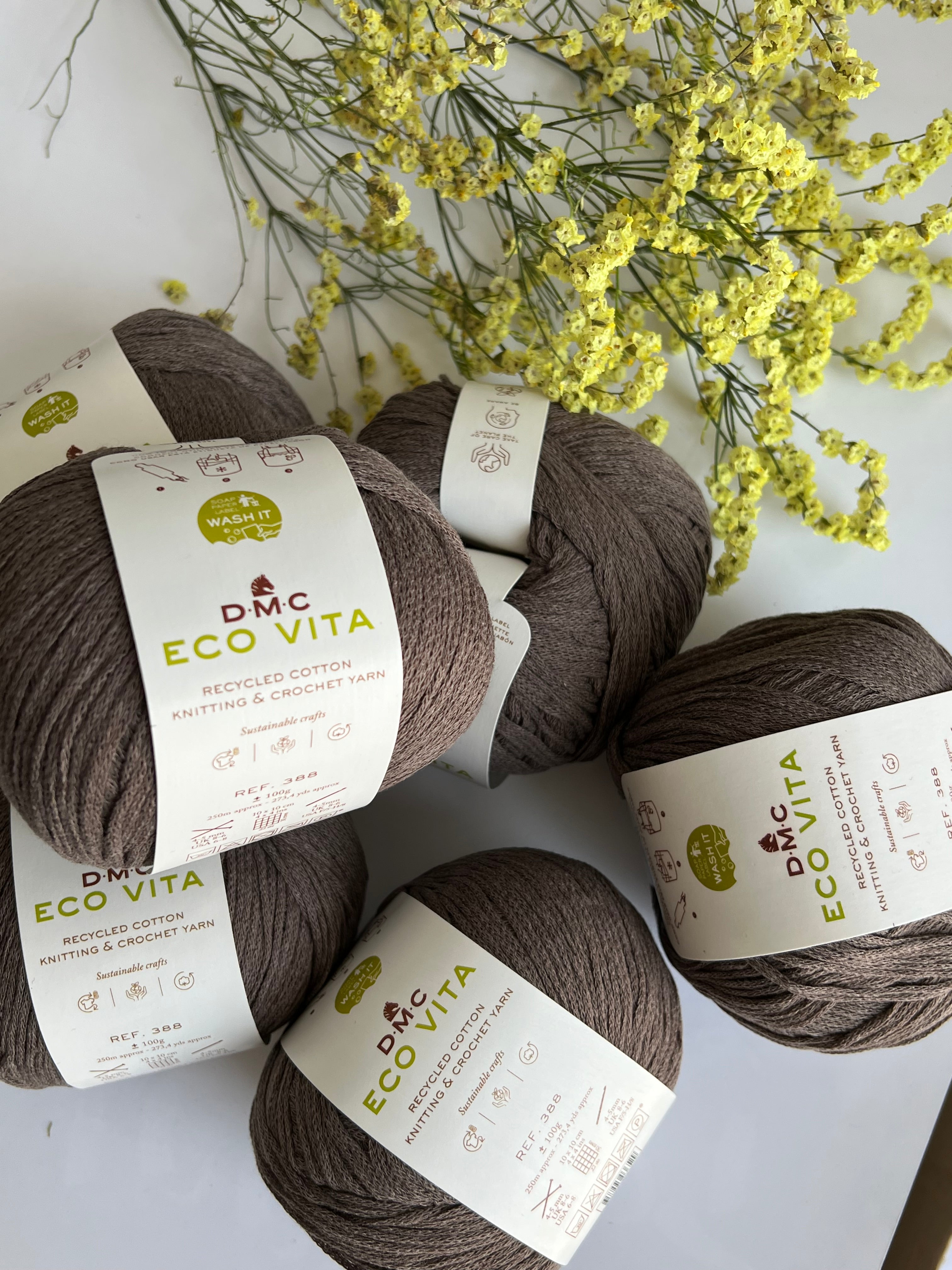 DMC Eco Vita Recycled Cotton Yarn. Wide Variety of Colors Inspired by Nature