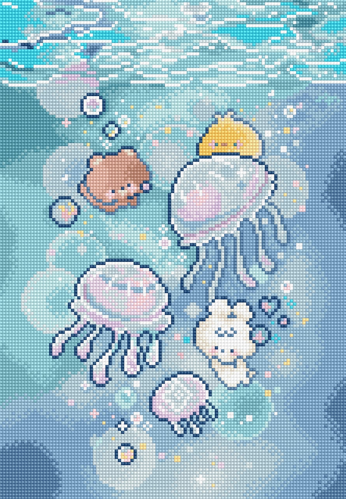 Kit de Punto de Cruz Letistitch L10-009 Jellyfish Dance - medusas y animalitos kawaii bajo el mar