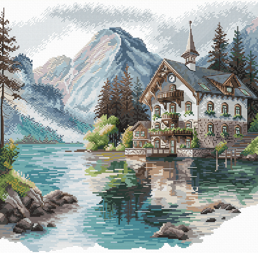 Kit de Punto de Cruz AVA P048 – Lakeside Alpine Cottage