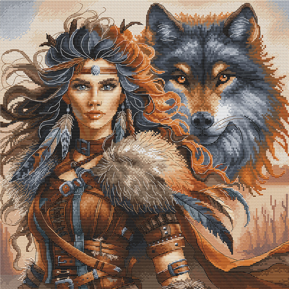 AVA P076 – The Warrior and the Wolf | Kit de punto de cruz de fantasía