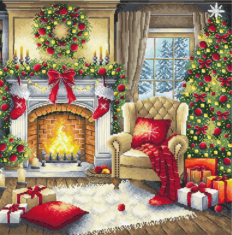 Christmas Eve by the Fireplace - Kit de Punto de Cruz (AVA P183)