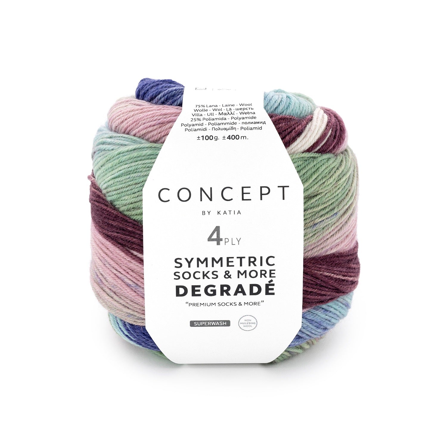 Symmetric Socks & More Degradé de Katia - Lana Fingering con Ciclo de Color Perfecto