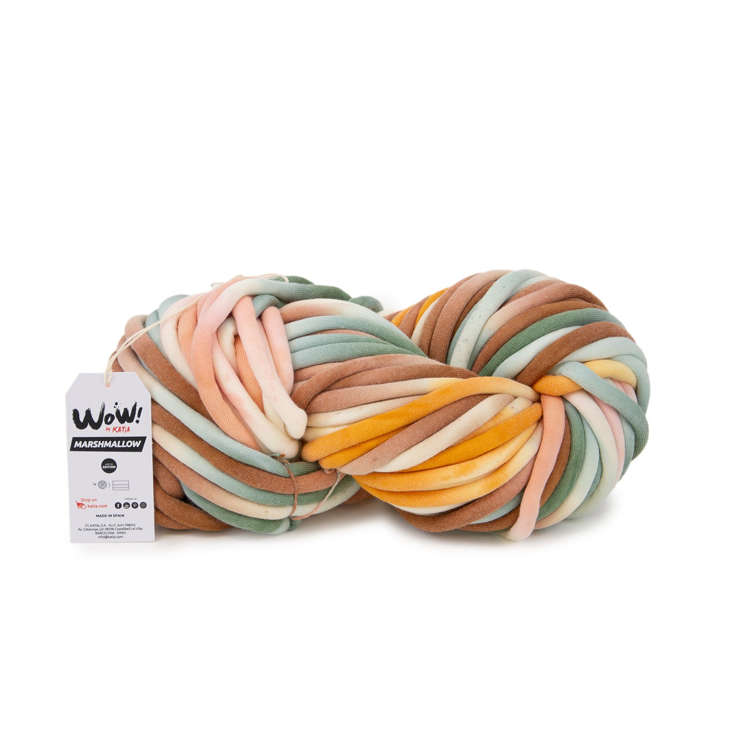 Madeja Katia WOW Marshmallow de hilo tubular XXL estampado, suave y esponjoso, ideal para tejer bolsos y accesorios grandes a crochet o punto. Color 300