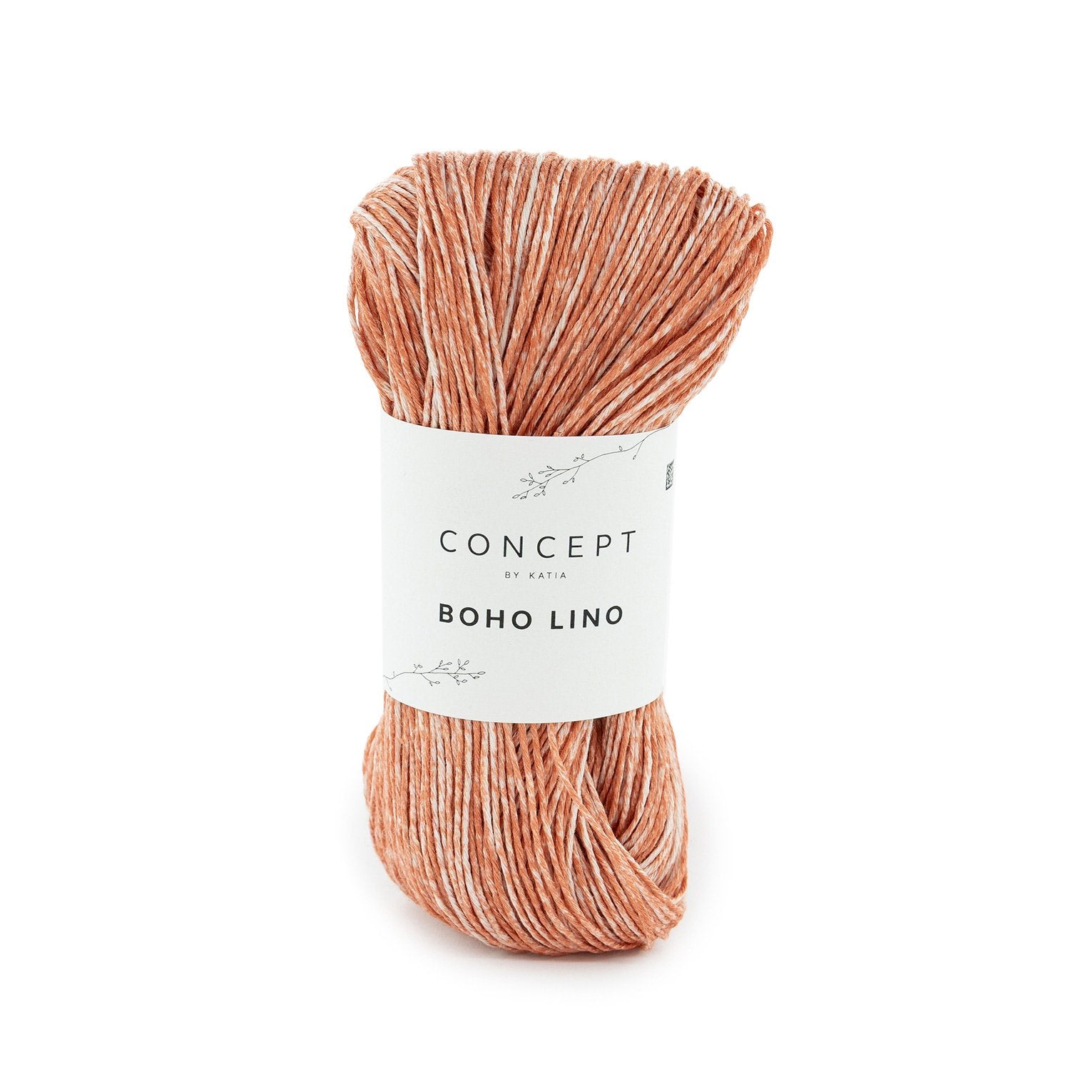 Madeja de hilo Katia Boho Lino 100% lino natural en color coral con efecto spray, ideal para tejer prendas frescas de primavera y verano a dos agujas o crochet.