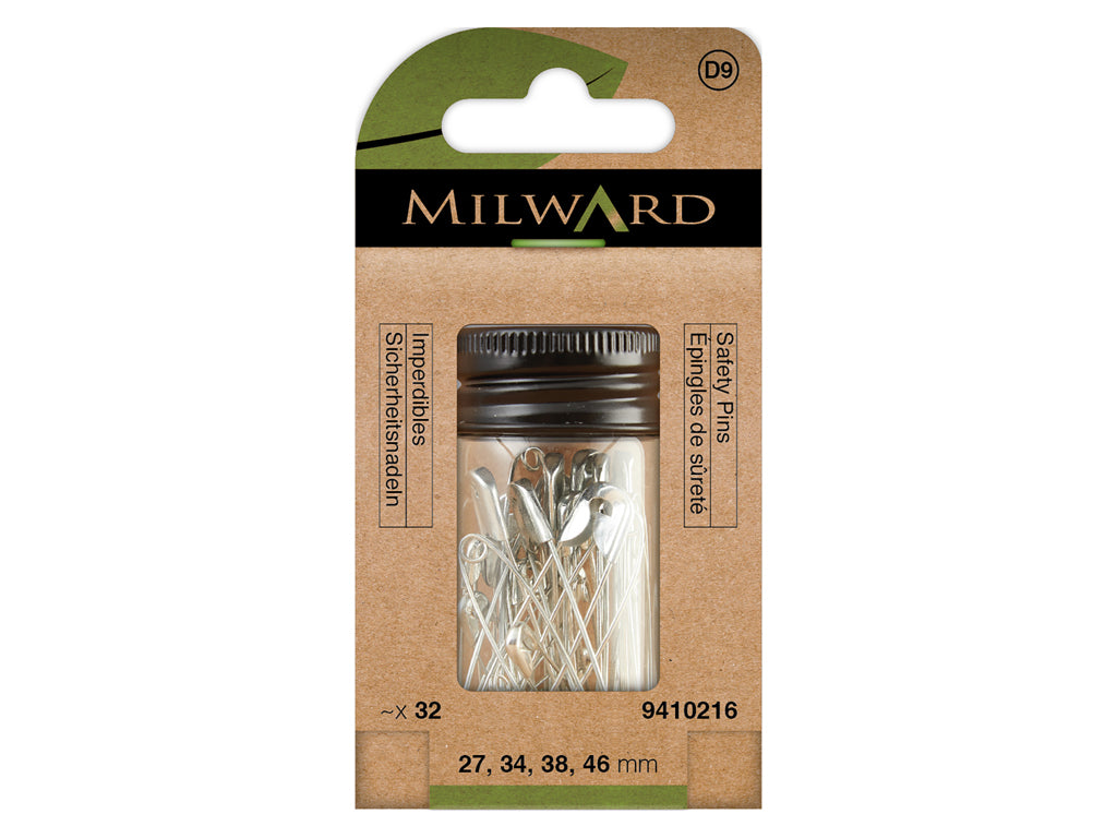 Assortment of 32 Milward Safety Pins 9410216 - Variety of Sizes for All Your Creations
